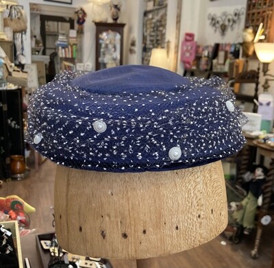 Vintage Blue Taffeta Perch Hat