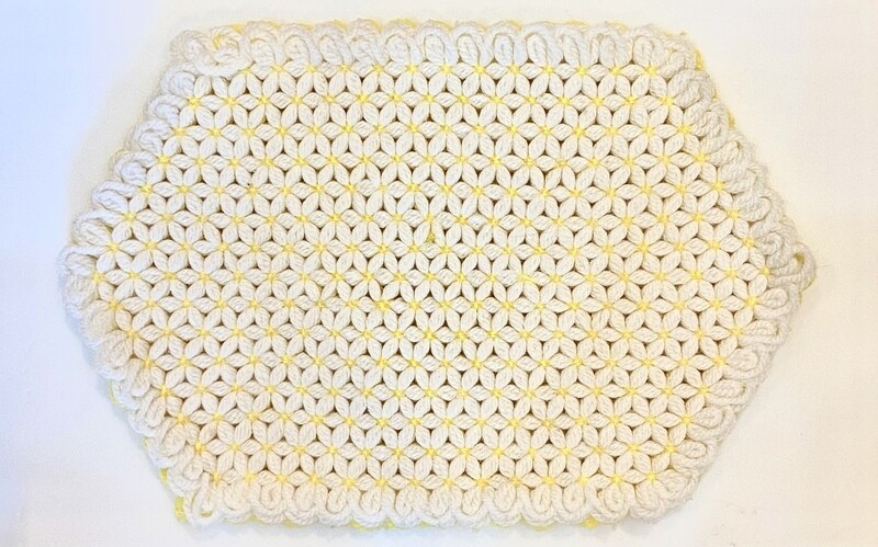 Thick White and Yellow Flower Woven Placemats 19” x 13”