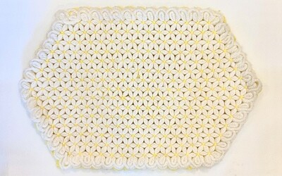 Thick White and Yellow Flower Woven Placemats 19” x 13”