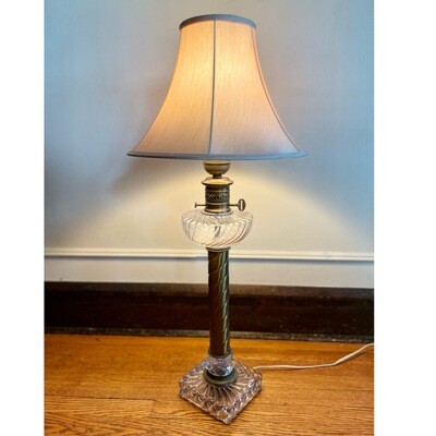 Antique Glass and Brass Lamp with Beaded Detail
