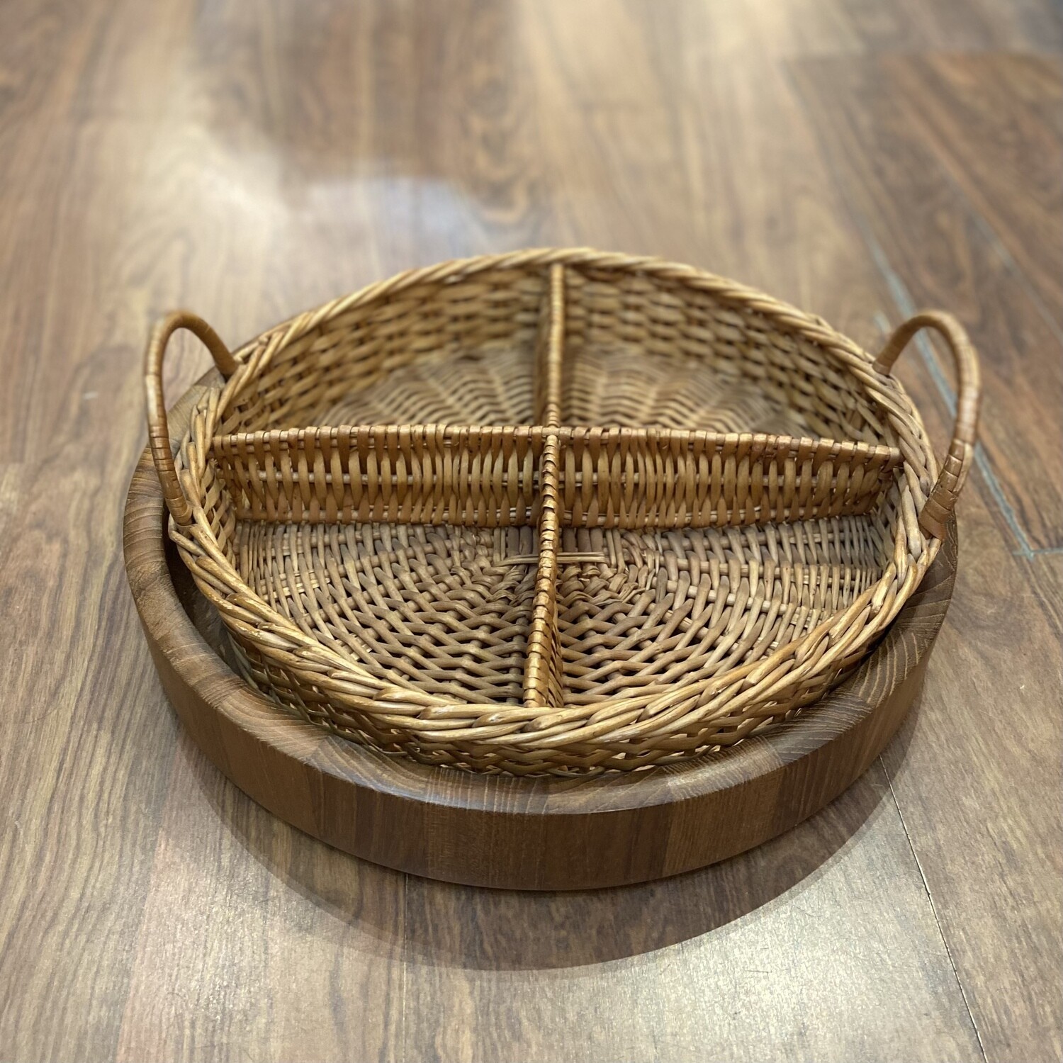 Dansk Designs Wood Serving Tray and Divided Basket Set