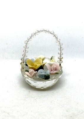 Crystal Basket with Porcelain Flowers