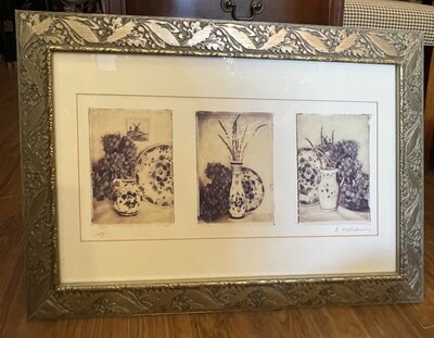 A. Melion Framed Hydrangeas Print Triptych