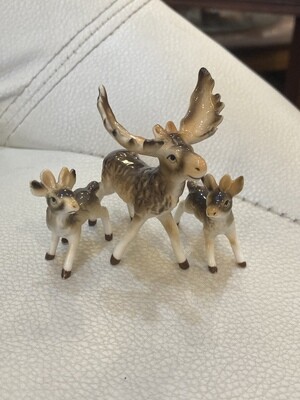 Vintage Porcelain Miniature Moose - set of 3