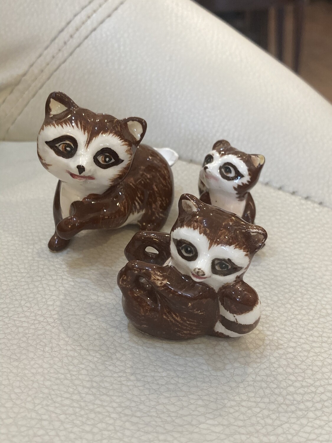 Vintage Porcelain Miniature Raccoons - set of 3 (flaw)