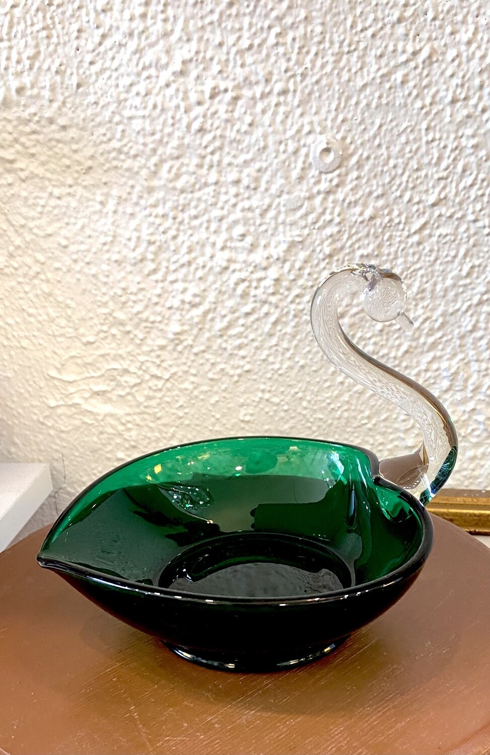 Green Glass Swan Candle Holder