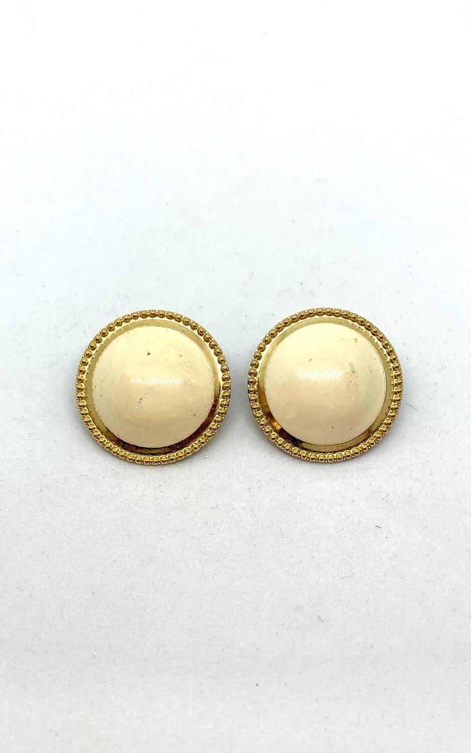 Gold Tone and Cream Circle Earrings
