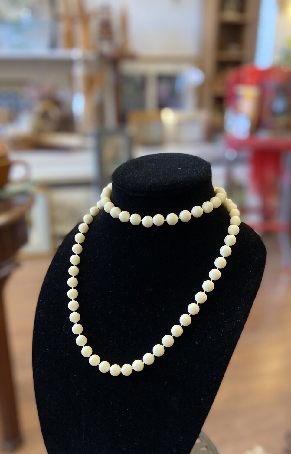 White Bead Strand Necklace 36”