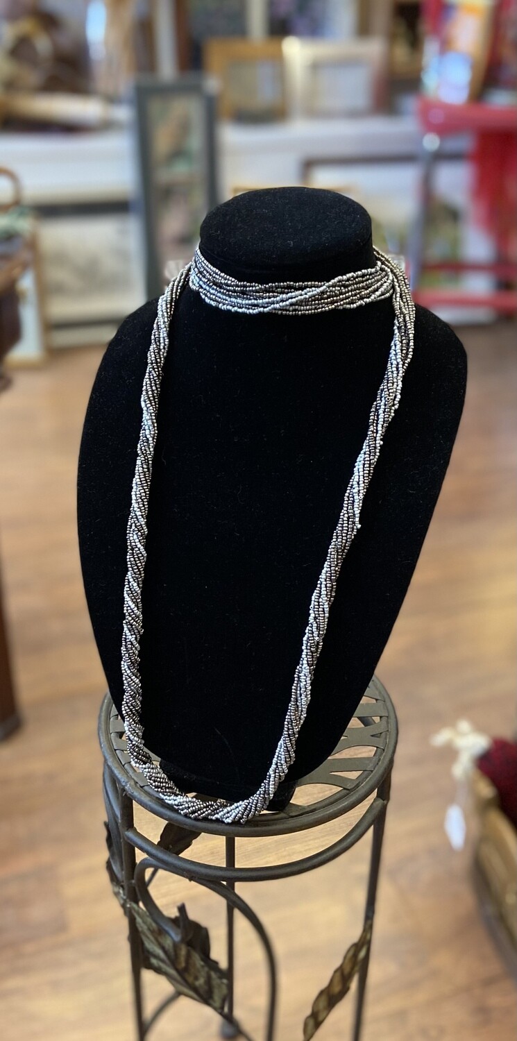 Multi-Strand Gray Beaded 45” Necklace