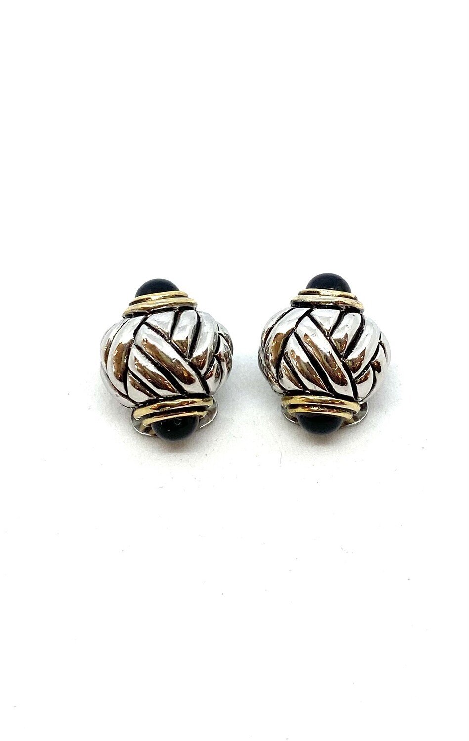 Black Gold and Silver Clip-On Earrings