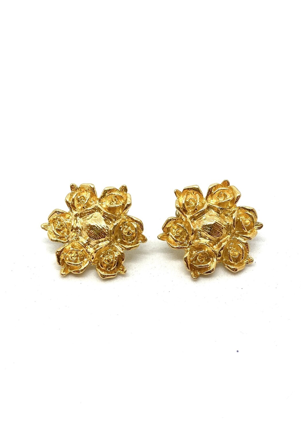 Large Gold Tone Rose Bouquet Earrings