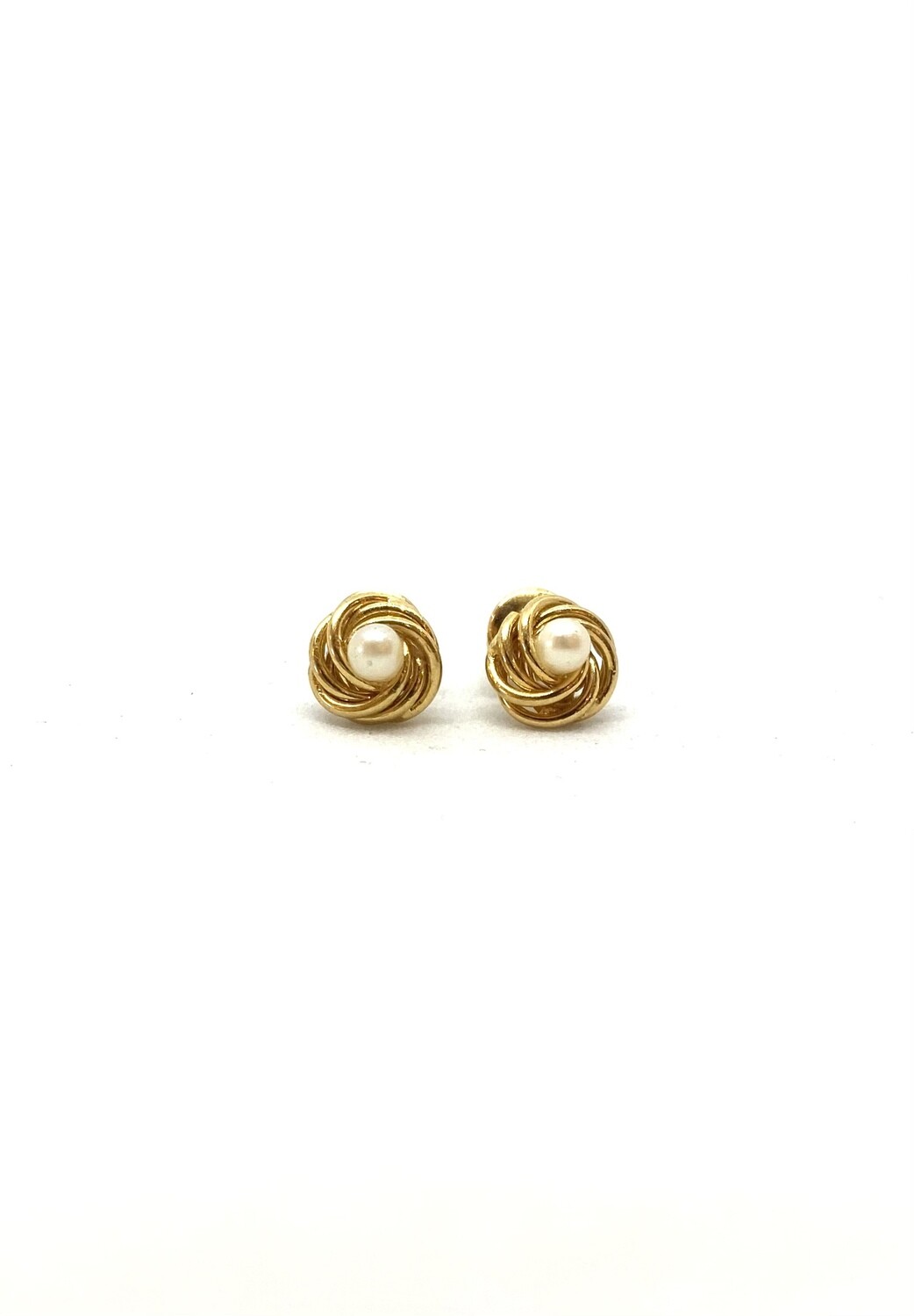 Pearl Gold Knot Stud Earrings