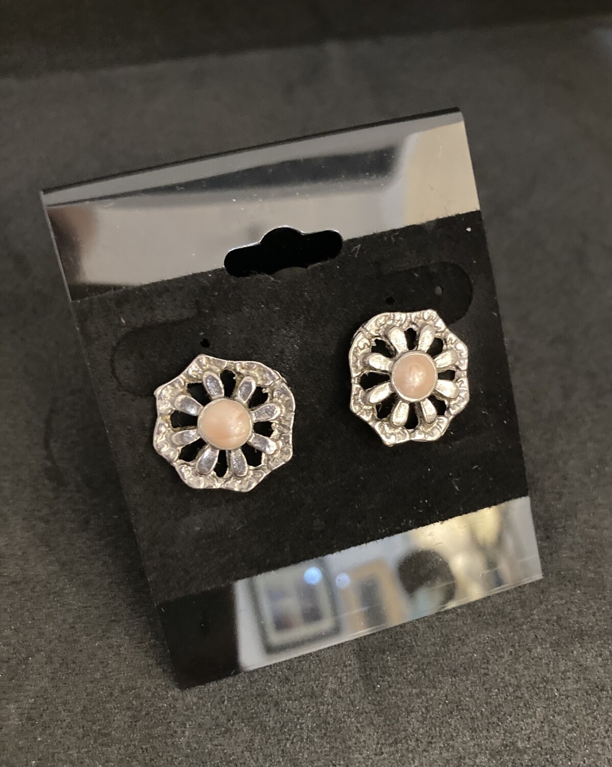 Silver Flower with Pink Center Earrings