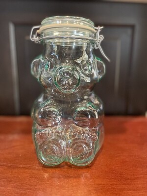 Vintage SVE Italy Teddy Bear Glass Cannister with Clamp Lid