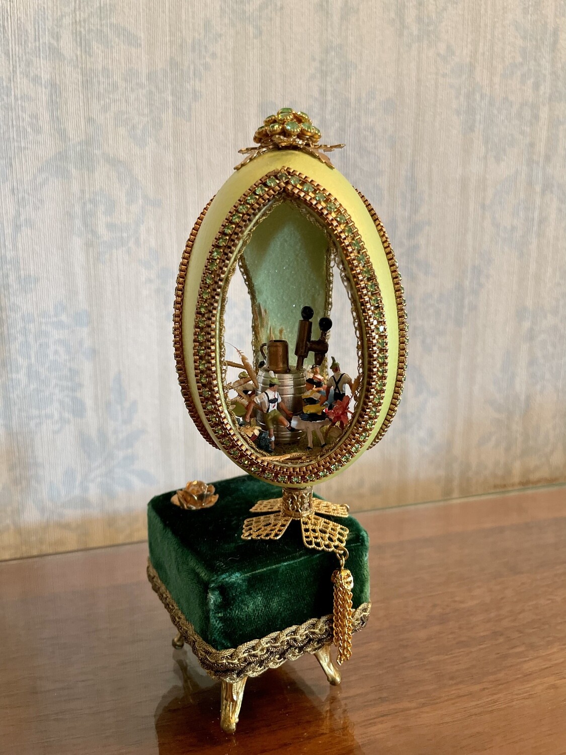 Vintage Handmade Eggshell Octoberfest Diorama Music Box