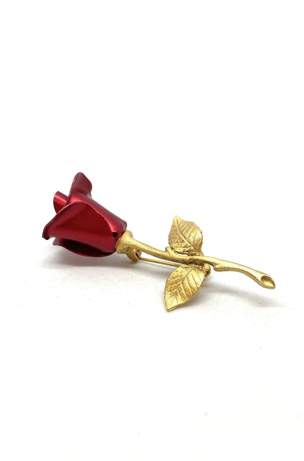 Red and Gold Metal Rose Brooch