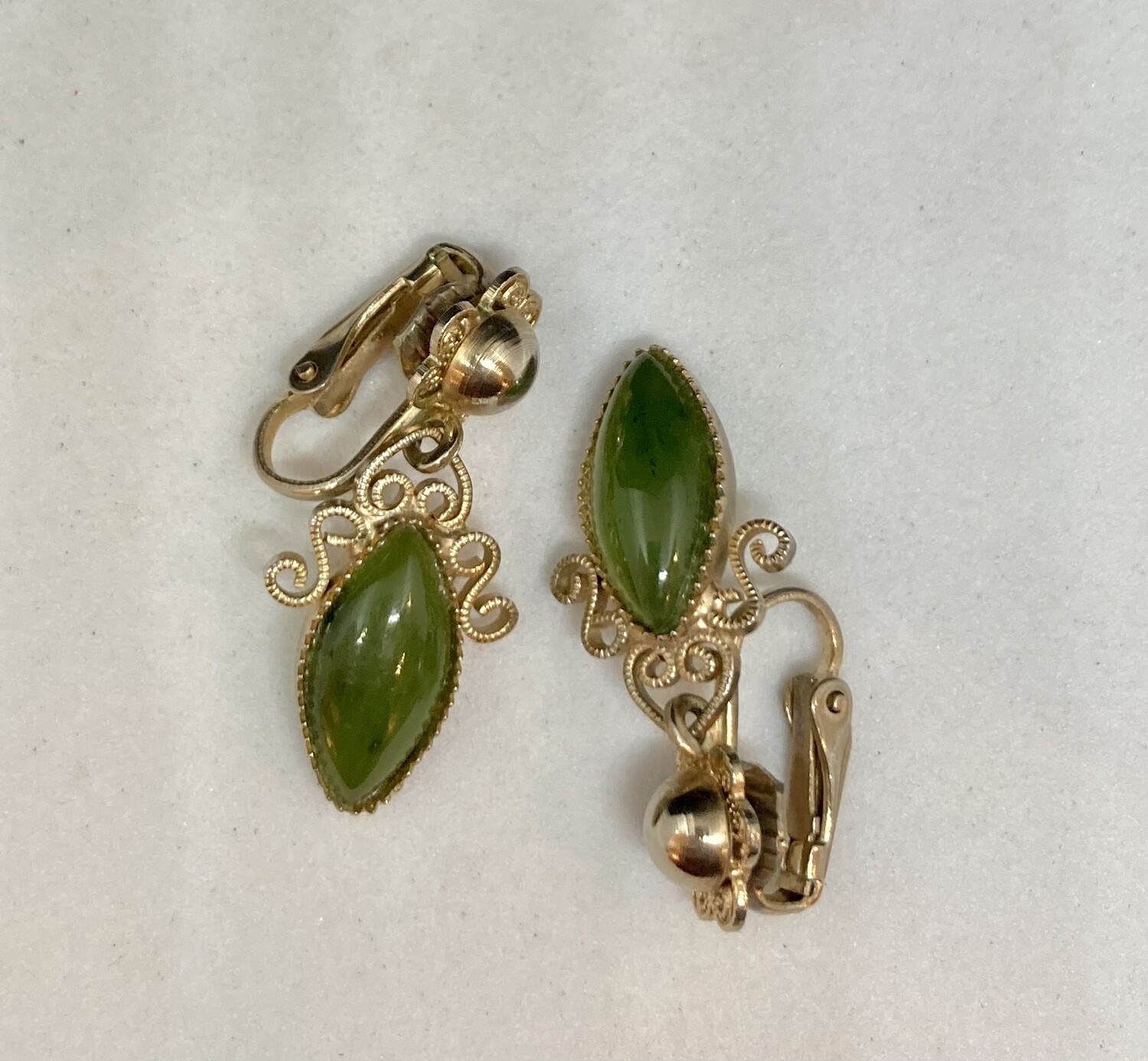 Gold Tone with Green Gem Drop Earrings