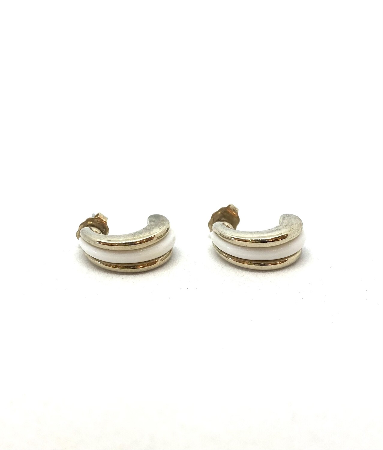 Gold and White Half-Hoop Earrings