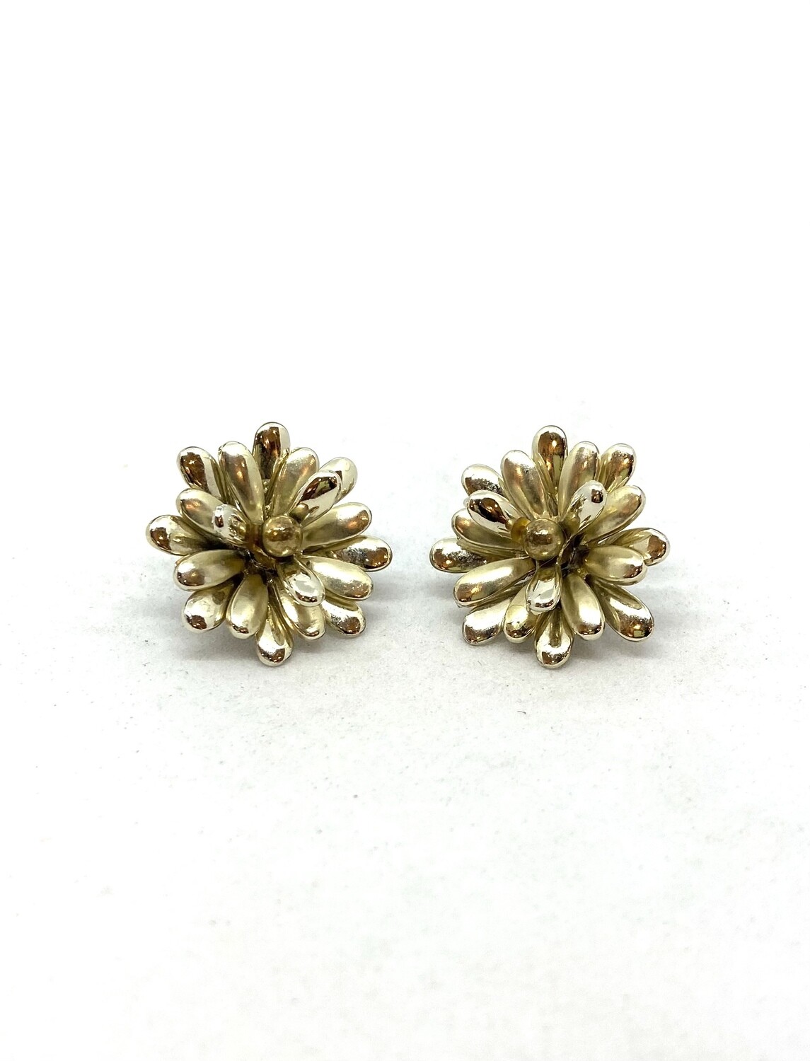 Gold Tone Flower Clip On Earrings