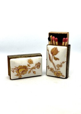 Vintage  Ceramic and Brass Matchbox