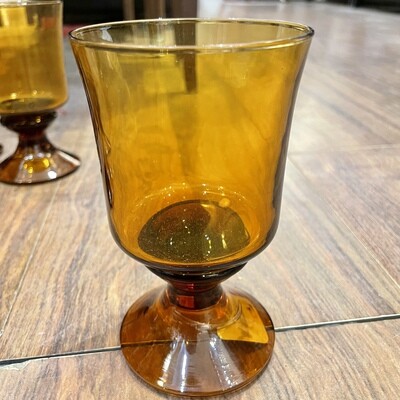 Vintage Amber Glass Drinking Glasses - set of 6