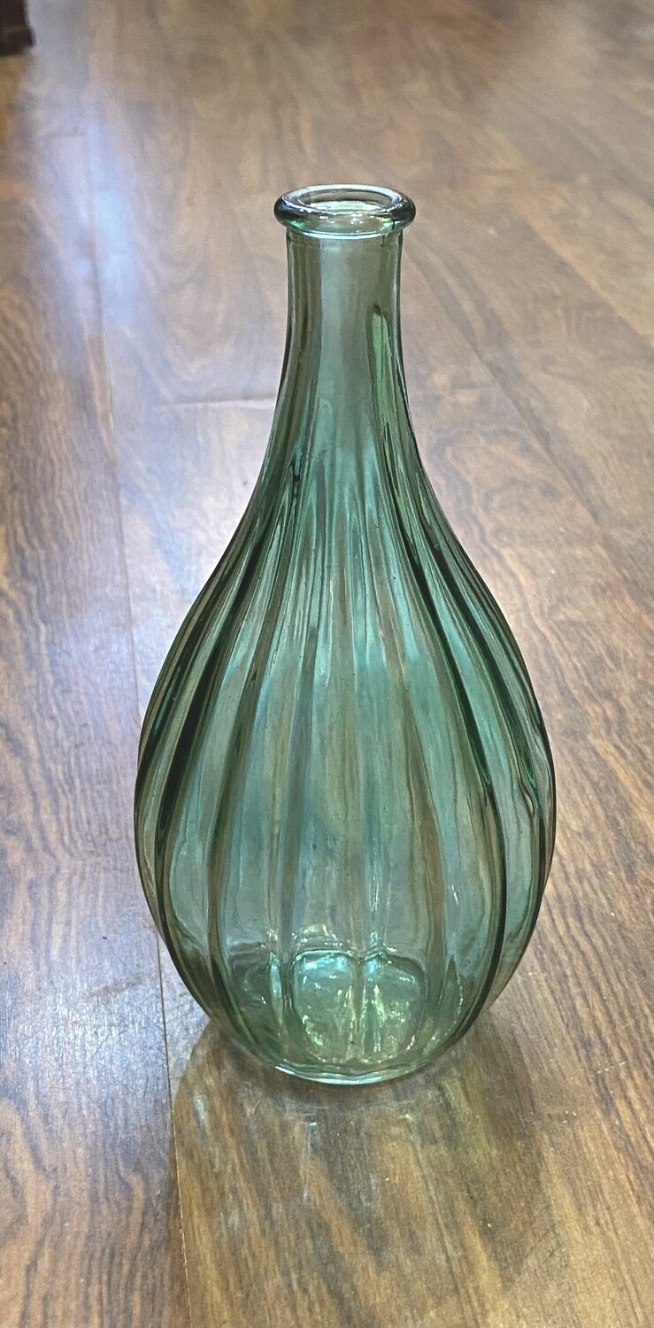 Green Glass Ribbed Bud Vase