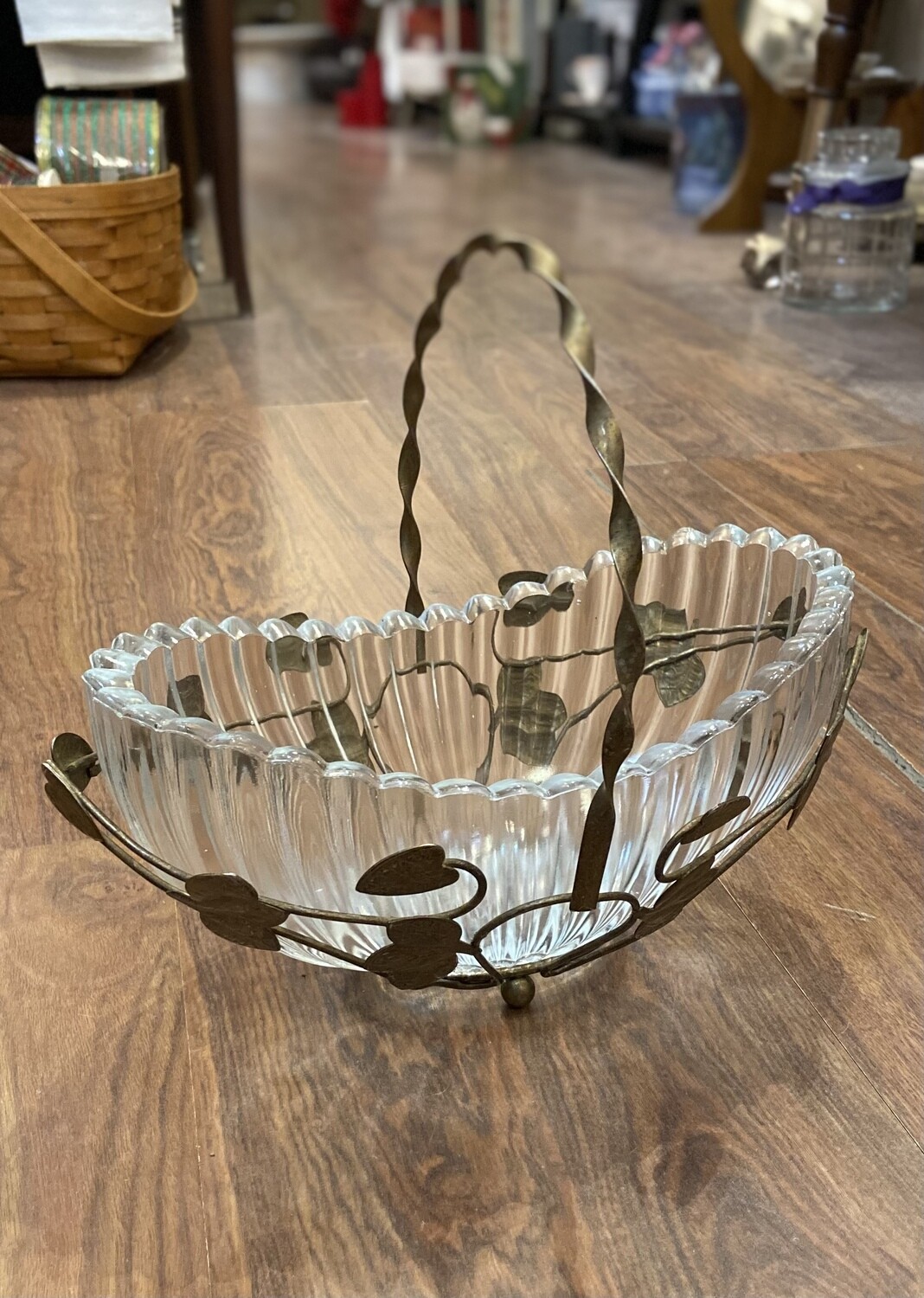 Vintage Art Nouveau Glass Brides Wedding Basket 