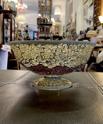 Gold and Red Glass Mosaic Pedestal Bowl 