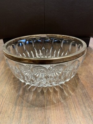 Vintage Kent Silversmiths 8.25” Crystal Glass Bowl With Silver Rim