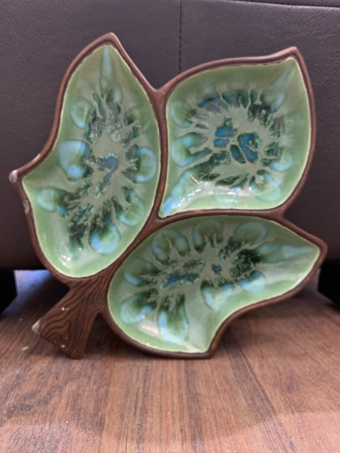 Green and Brown Tri-Split Leaf Platter