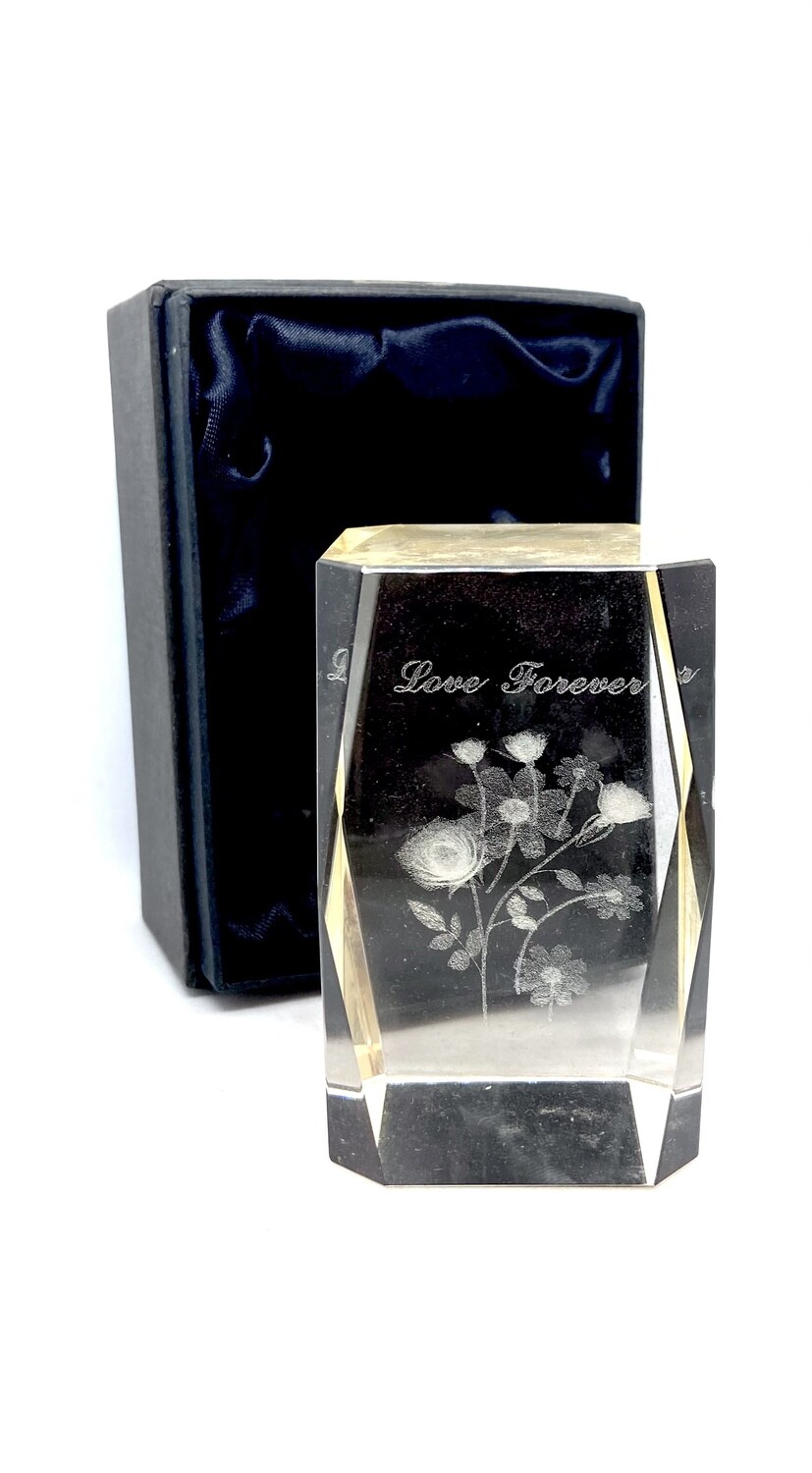 Laser Art Glass Crystal “Love Forever” Paperweight with Box