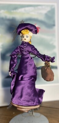 Vintage Posable Lady in Purple Doll with Stand