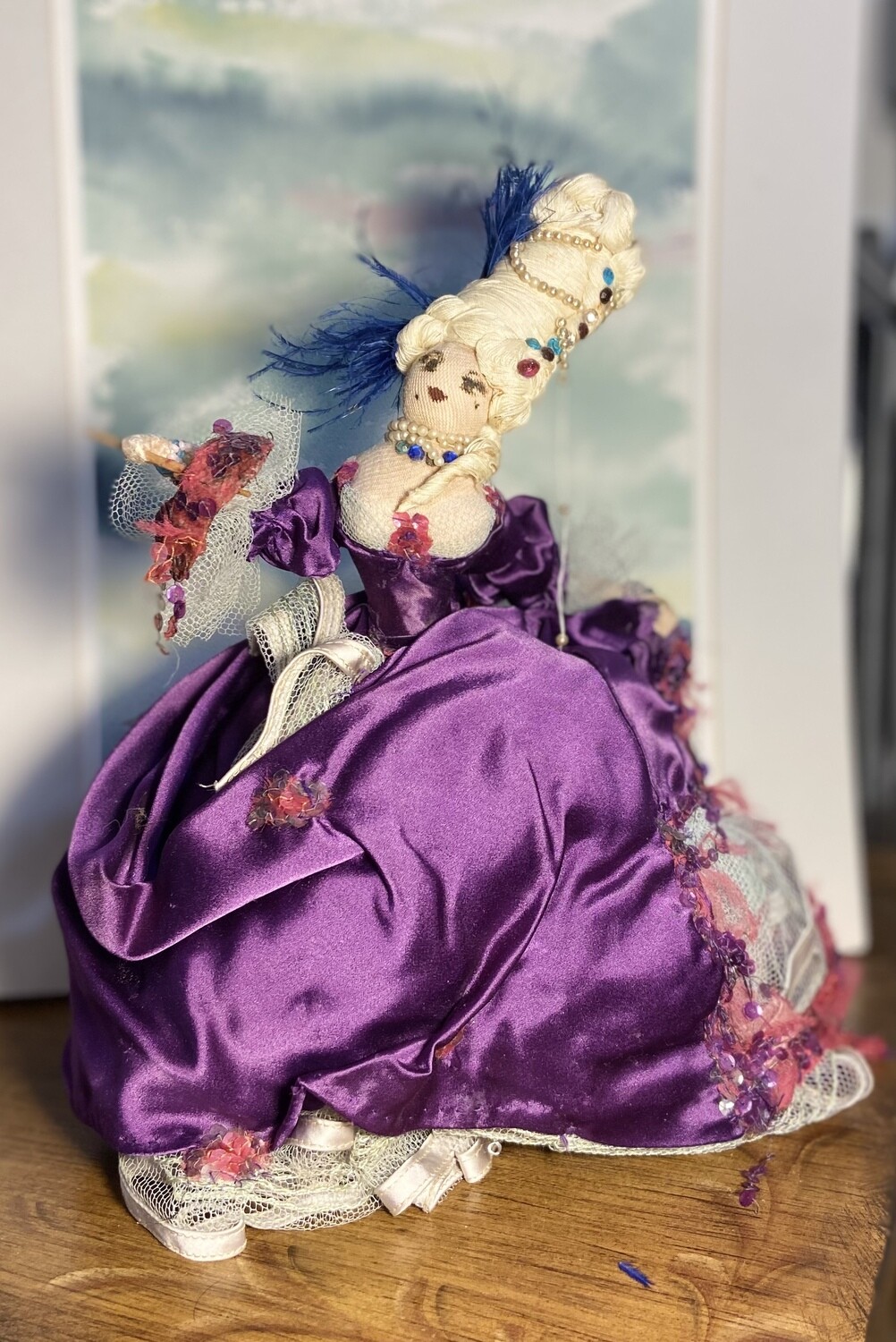 Vintage Posable Queen in Ballgown Doll with Stand