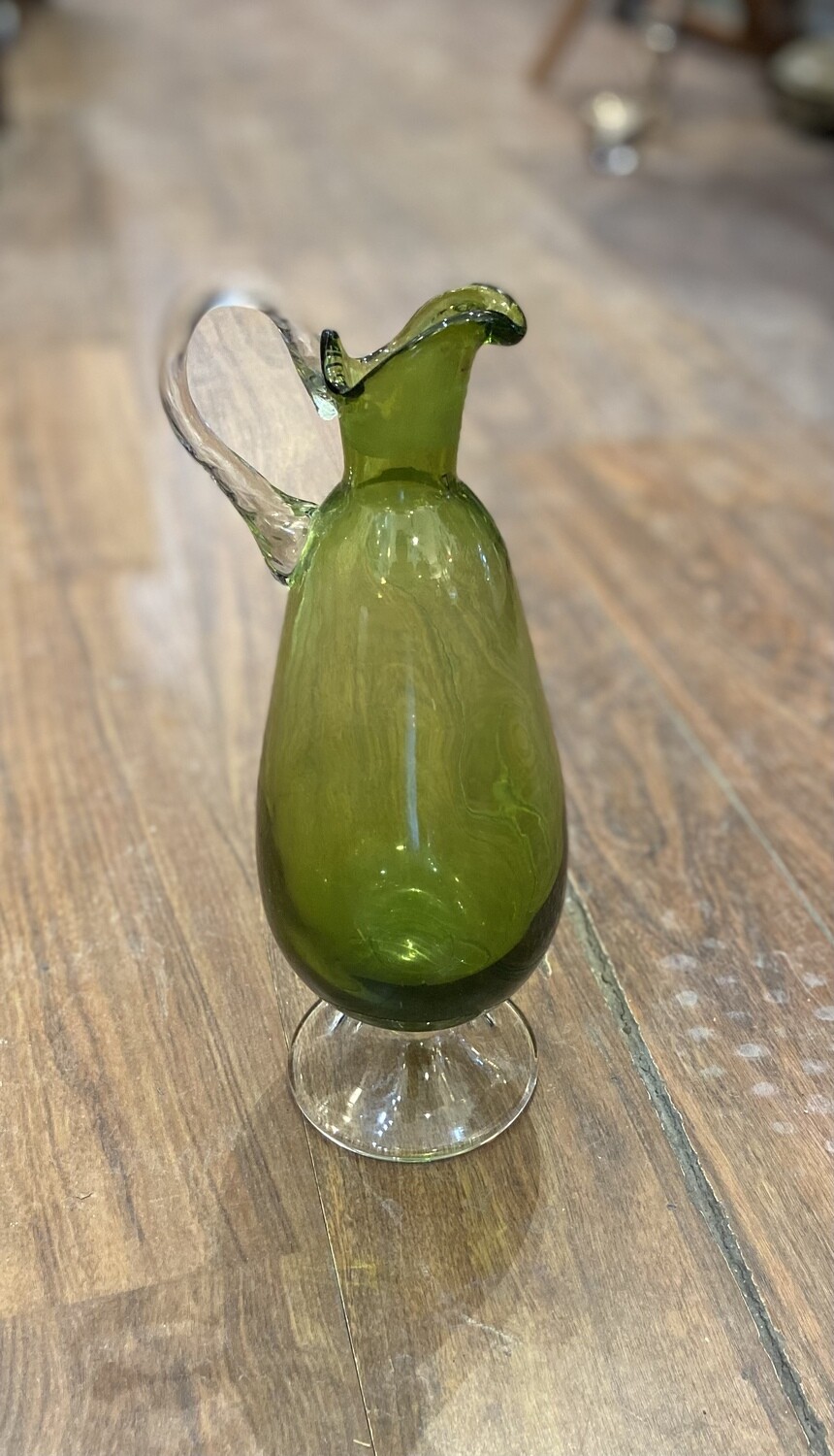 Green Pitcher Vase with Clear Handle