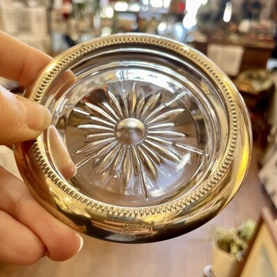 Vintage Leonard  Italian Silverplate and Cut Crystal Coaster