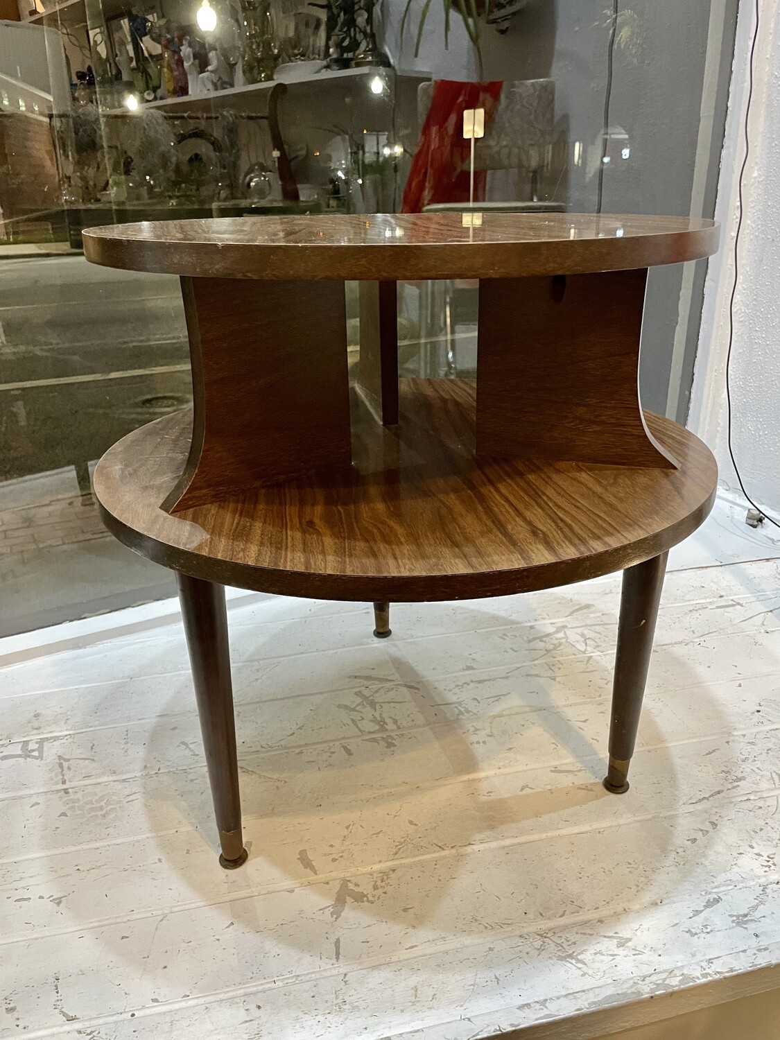 Mid-Century Formica Two Tiered Round Side or Accent Table 