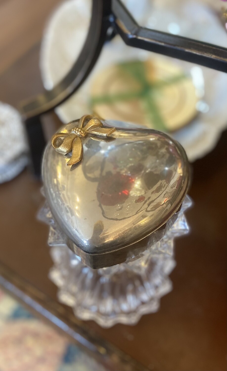 Silver Plated Heart Trinket Box w/Gold Heart