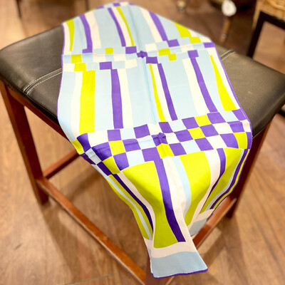 Vintage Vena Purple and Lime Silk and Rayon Blend Scarf 