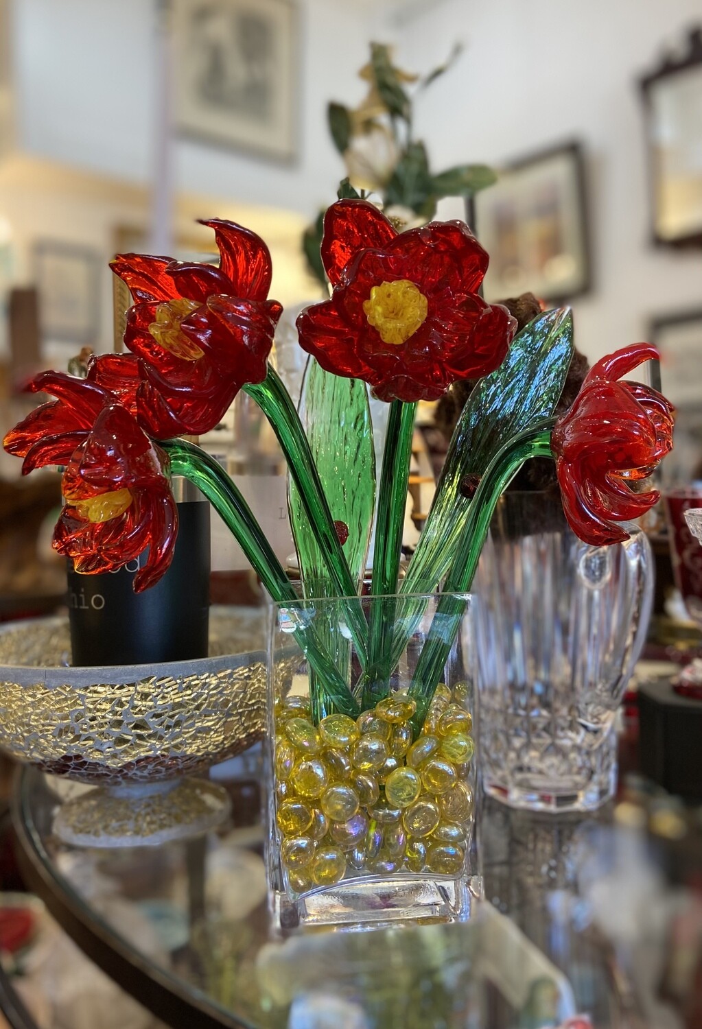 Glass Red Flower Arrangement 