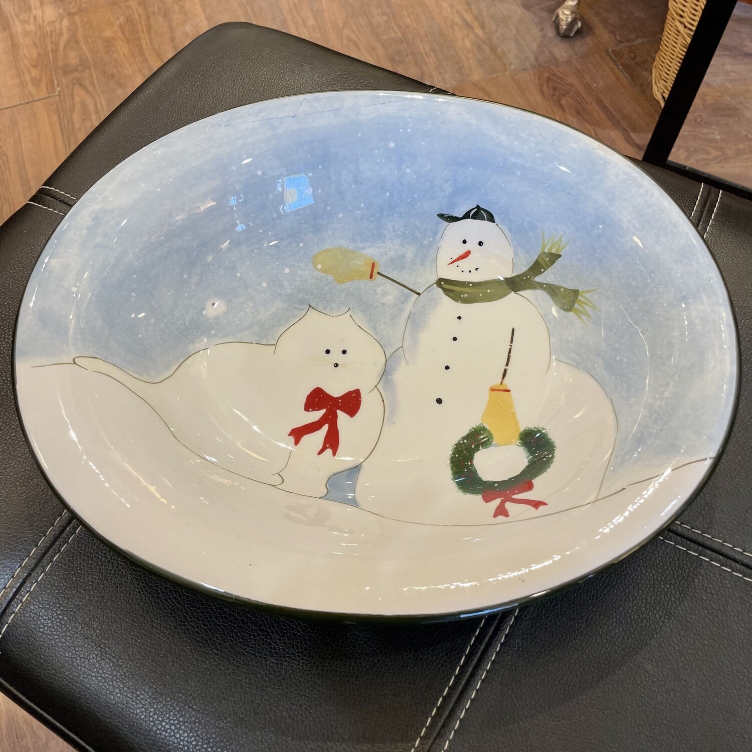 Oneida Warren Kimble Hand Painted Snowman And Snow Cat Serving Bowl