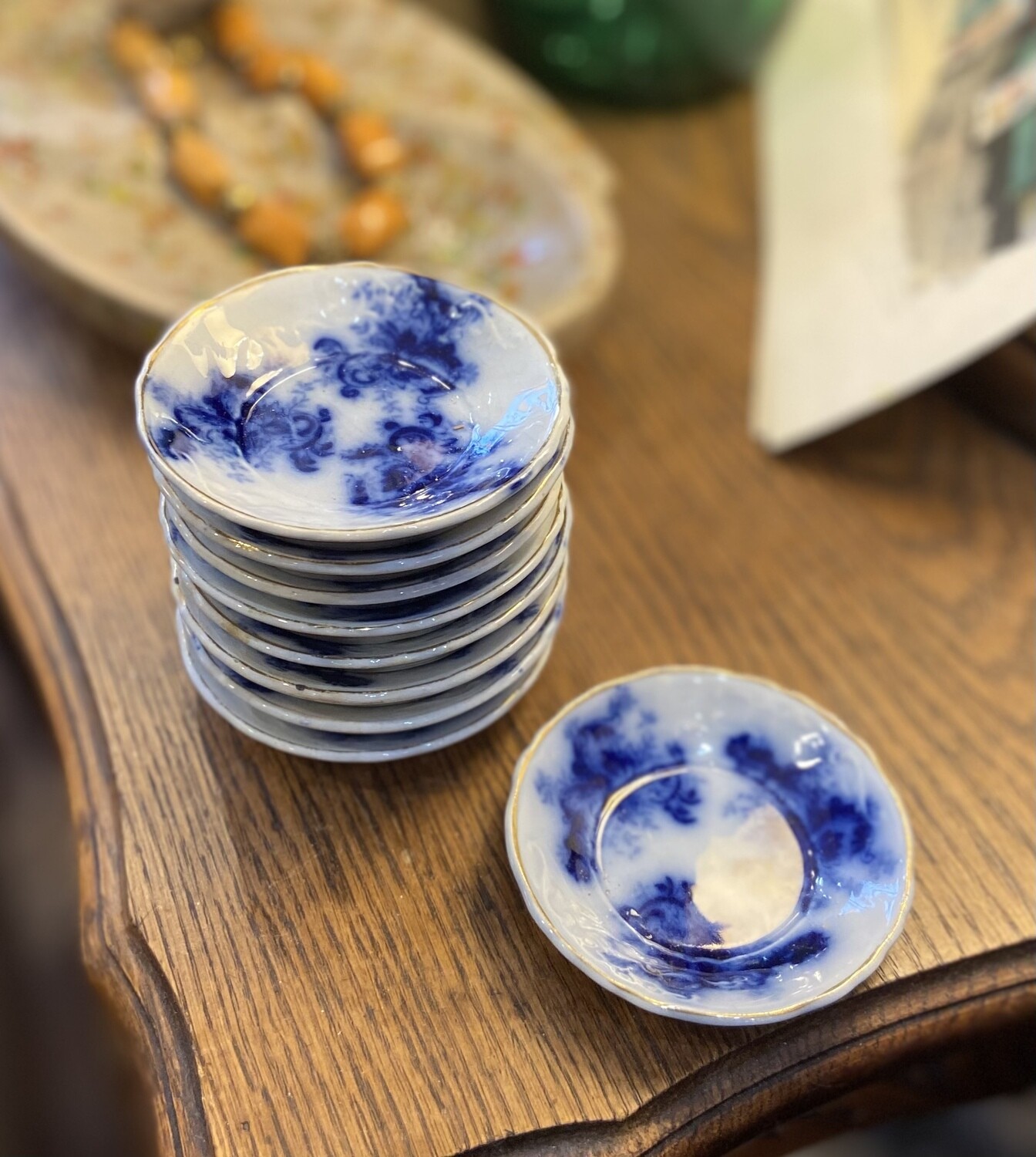 Small Ceramic White & Blue Sauce Dishes