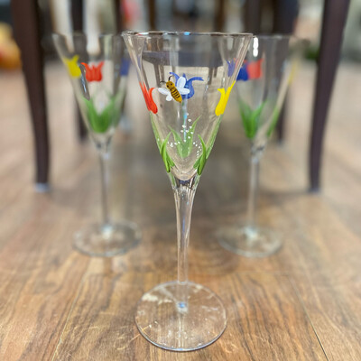 Hand Painted Spring Flowers Stem Glasses - set of 3