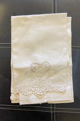 White Cotton Heart Lace Handkerchief, set of 2 