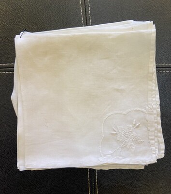 White Cotton Handkerchief with White Flower Embroidery, set of 3