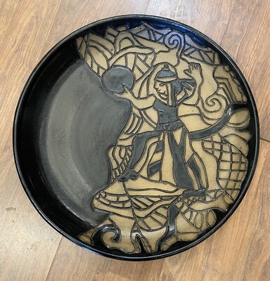 Hand Made Large Egyptian Woman Decorated Pottery Dish/Art 