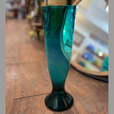 Mid-Century Modern Teal Glass Vase 