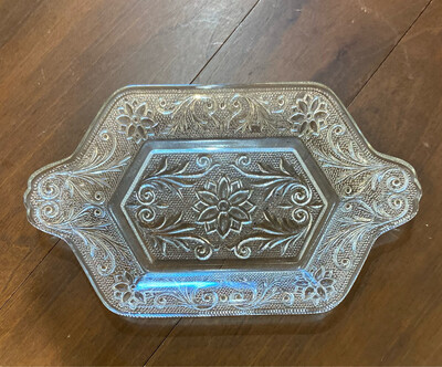 Pressed Glass Floral Candy Tray