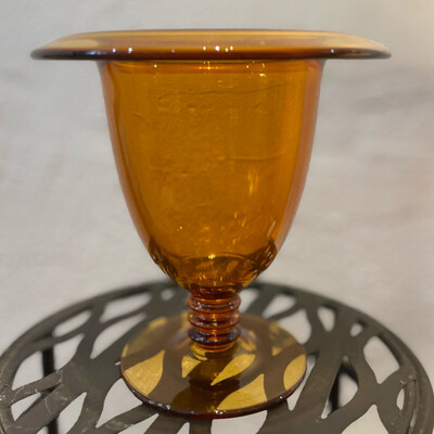 Vintage Amber Glass Pedestal Vase