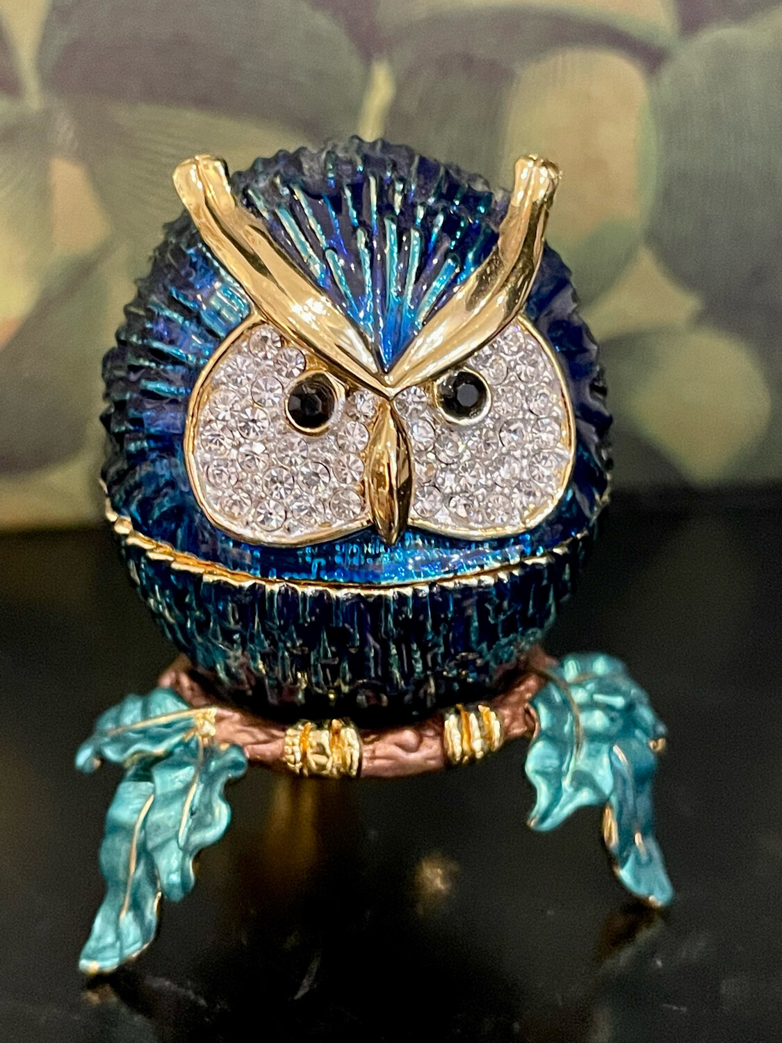 Enamel and Rhinstone Encrusted Owl Trinket Box