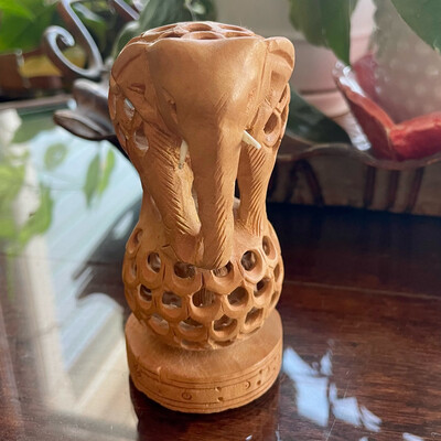 Hand Carved Wooden Elephant Figurines  